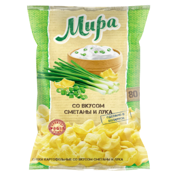 Снеки "МИРА" со вкусом сметаны и лука 80 гр.